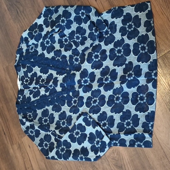 Trina Turk Blue White Embroidered Floral Sheer Blouse I - Picture 1 of 6